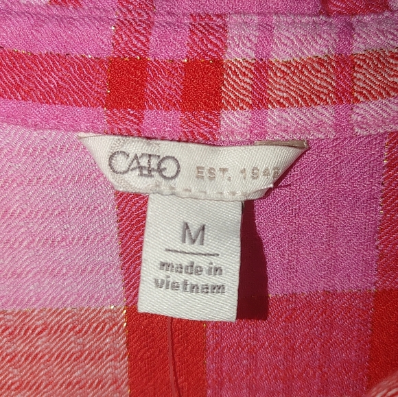 Cato Pink and Red Plaid Button-Up Shirt W/button Sleeves, Size M Nwt - Picture 3 of 6